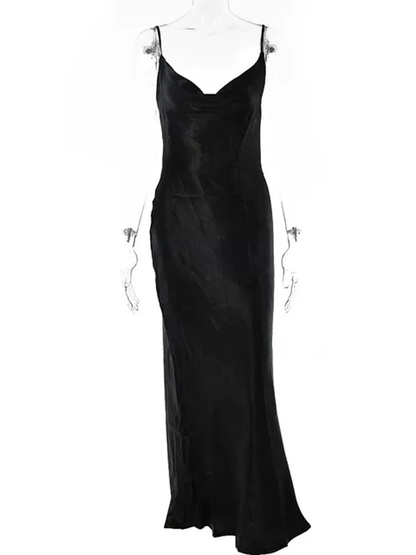 JULISSA MO Sexy Spaghetti Strap Backless Summer Dress Women Satin Lace Up Trumpet Long Dress Elegant Bodycon Party Dresses